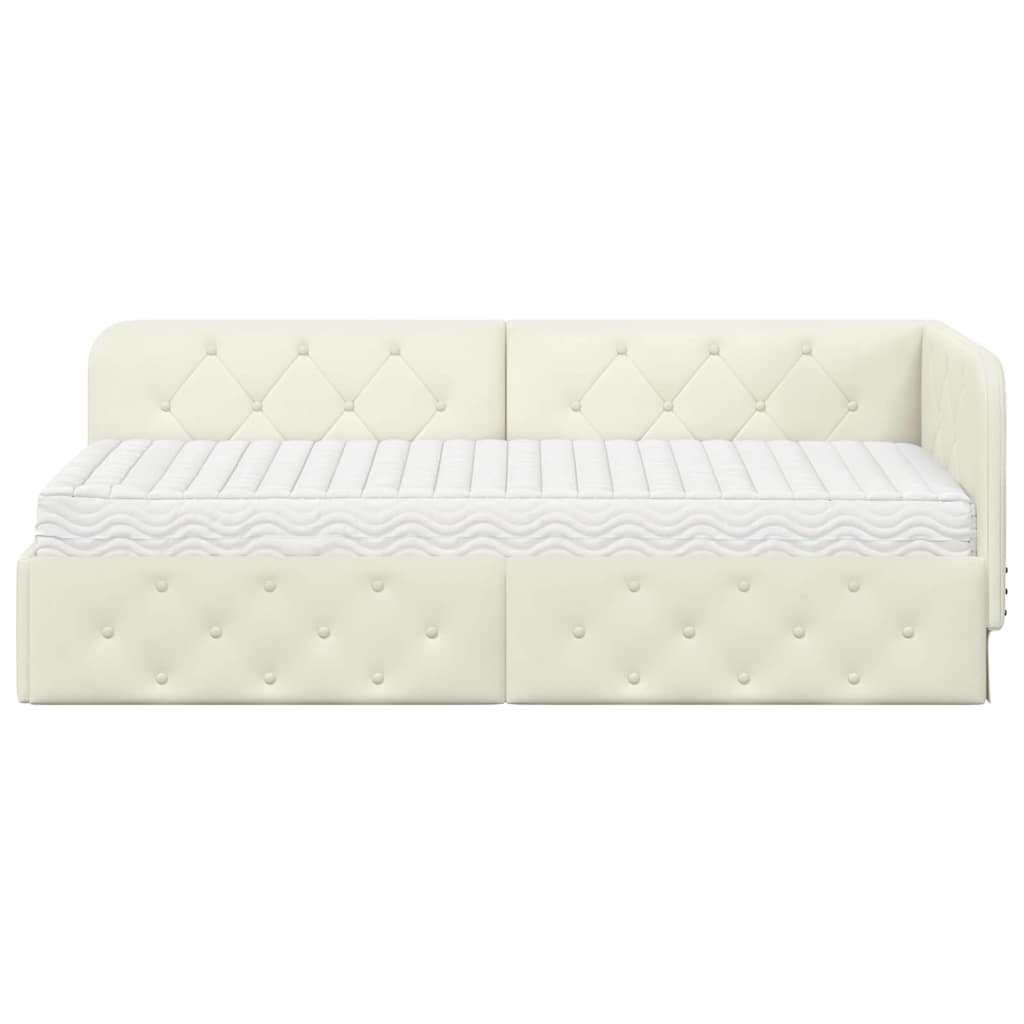Hoekbedframe met matras Crème 80 x 200 cm Fluweel