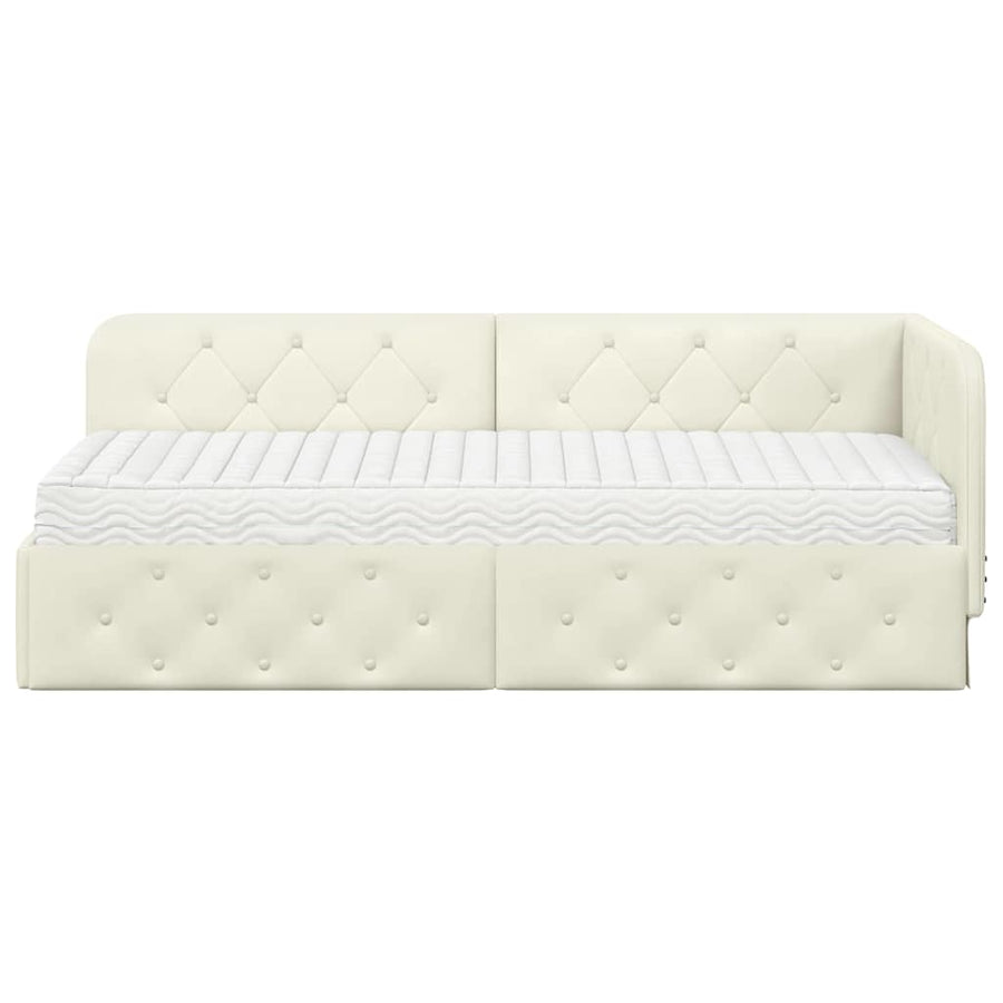 Hoekbedframe met matras Crème 80 x 200 cm Fluweel