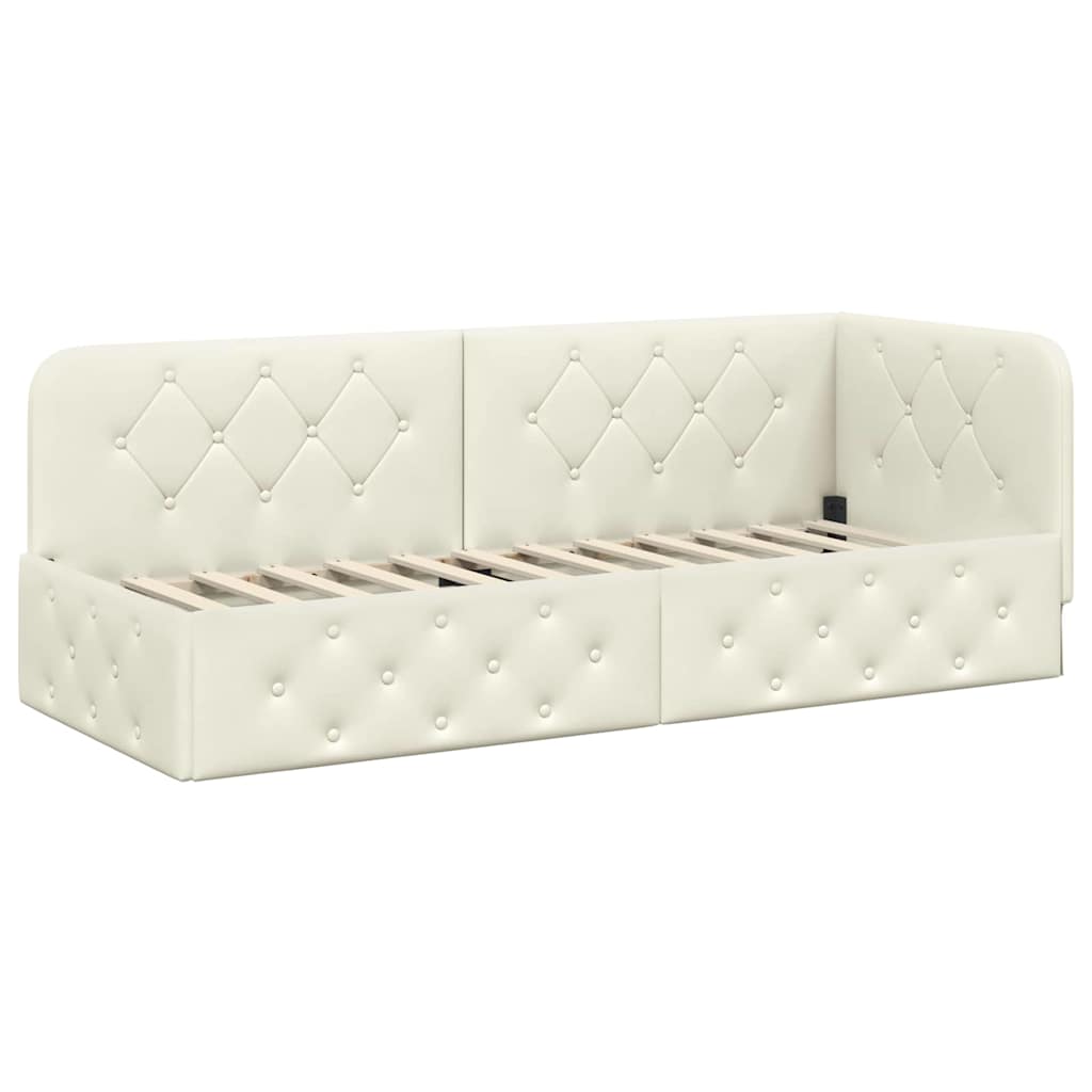 Hoekbedframe met matras Crème 80 x 200 cm Fluweel