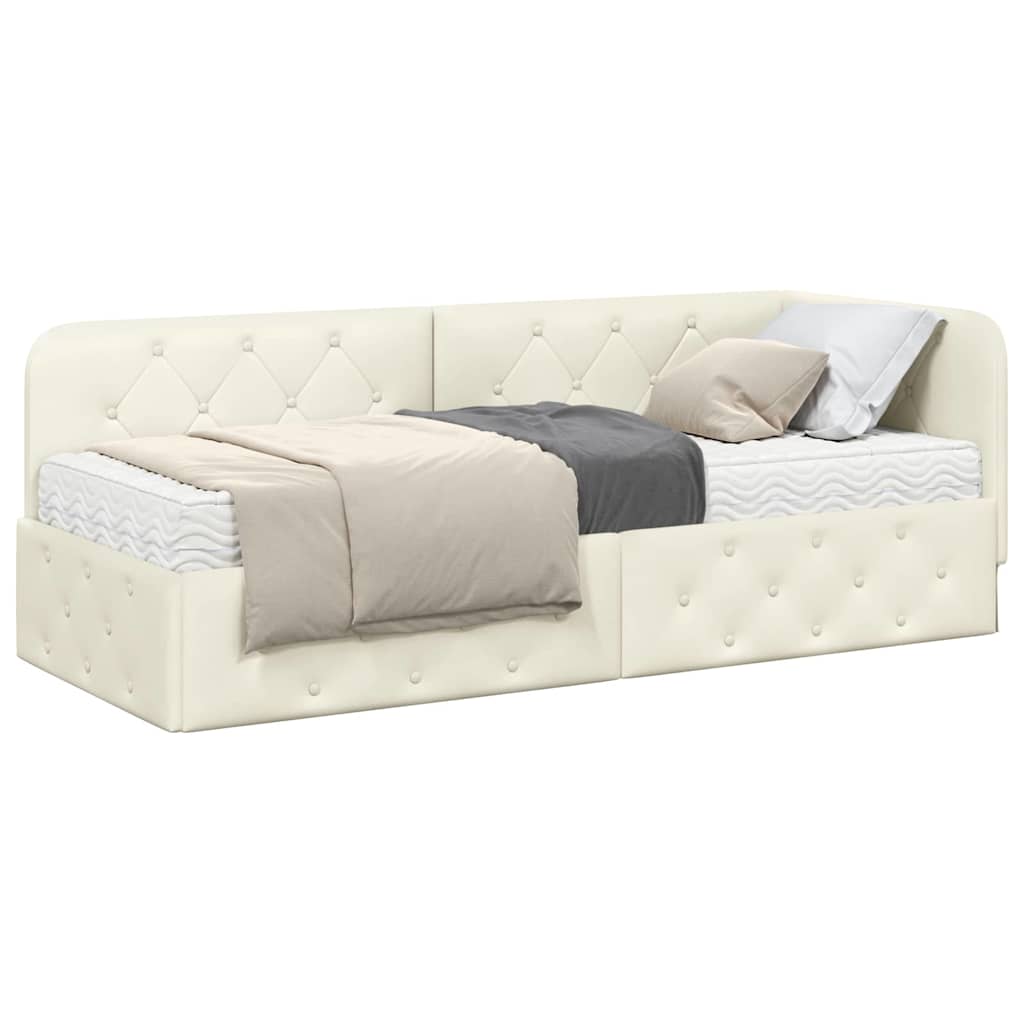 Hoekbedframe met matras Crème 80 x 200 cm Fluweel
