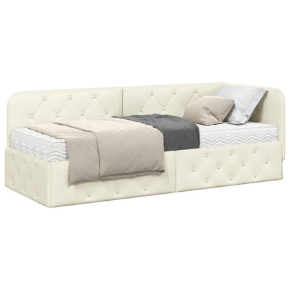 Hoekbedframe met matras Crème 80 x 200 cm Fluweel