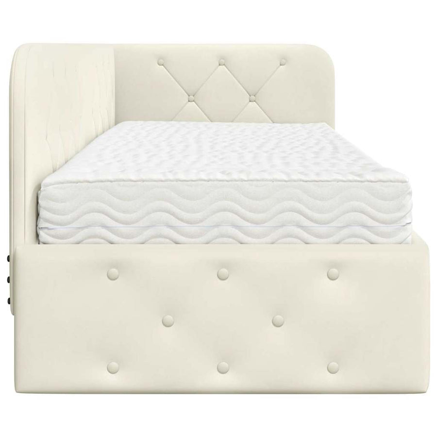 Hoekbedframe met matras Crème 80 x 200 cm Fluweel