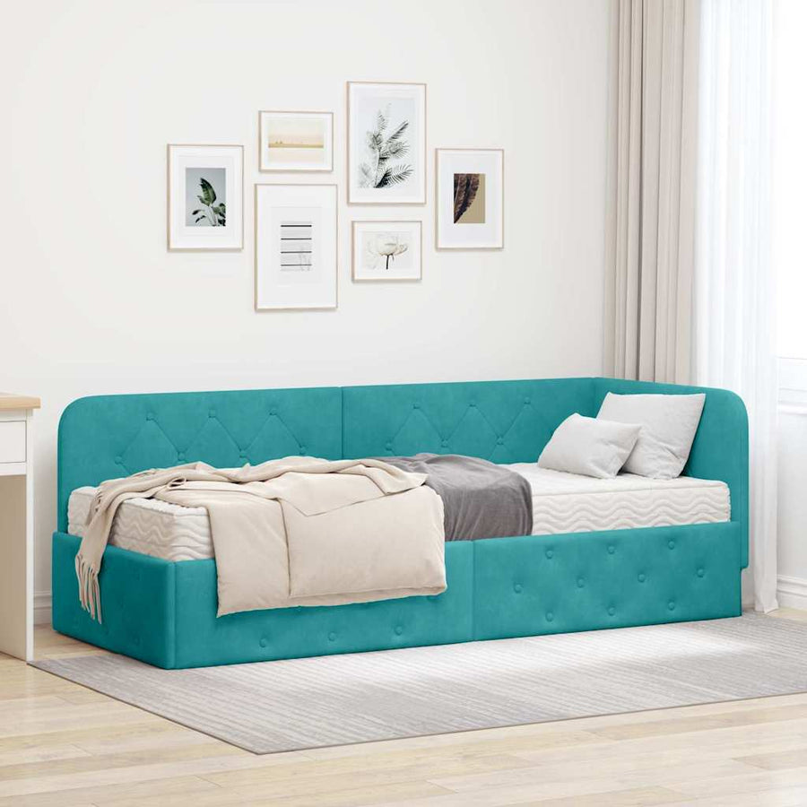 Hoekbedframe met matras Turquoise 80 x 200 cm Fluweel