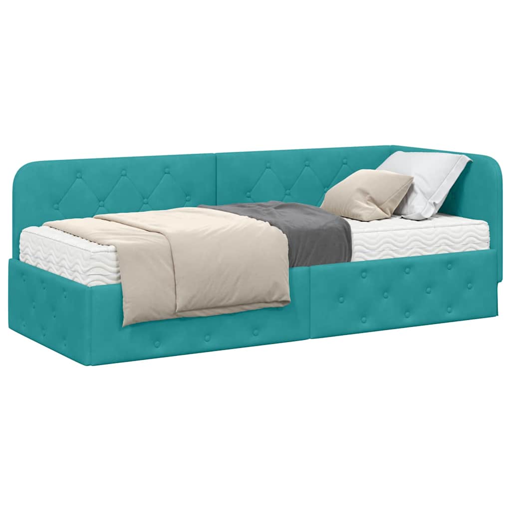 Hoekbedframe met matras Turquoise 80 x 200 cm Fluweel