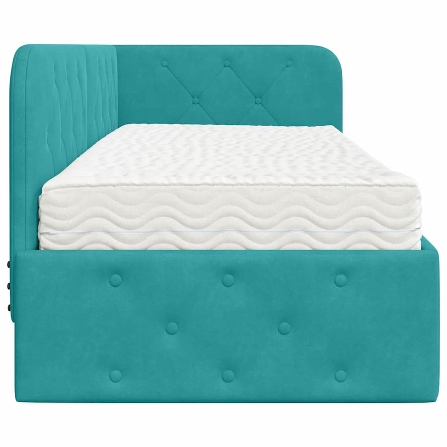 Hoekbedframe met matras Turquoise 80 x 200 cm Fluweel