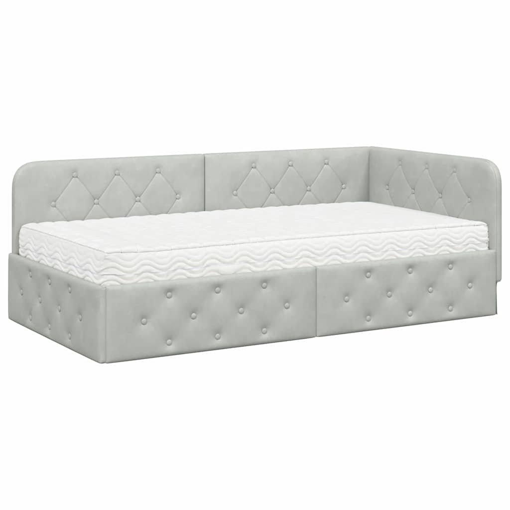 Hoekbedframe met matras Lichtgrijs 90 x 190 cm Fluweel