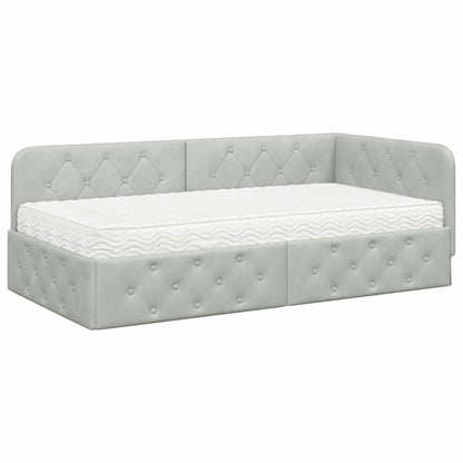 Hoekbedframe met matras Lichtgrijs 90 x 190 cm Fluweel