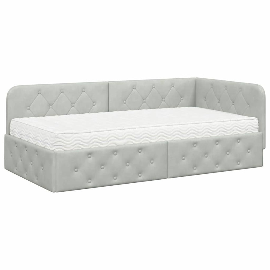 Hoekbedframe met matras Lichtgrijs 90 x 190 cm Fluweel