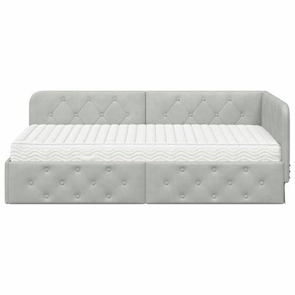 Hoekbedframe met matras Lichtgrijs 90 x 190 cm Fluweel