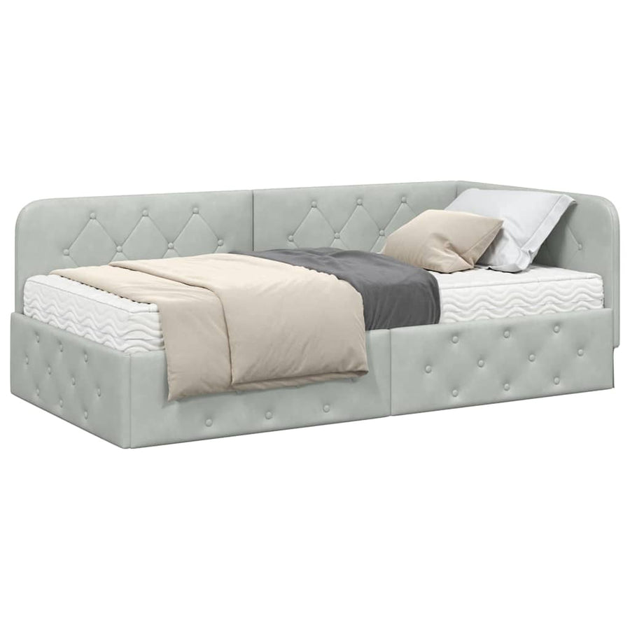 Hoekbedframe met matras Lichtgrijs 90 x 190 cm Fluweel