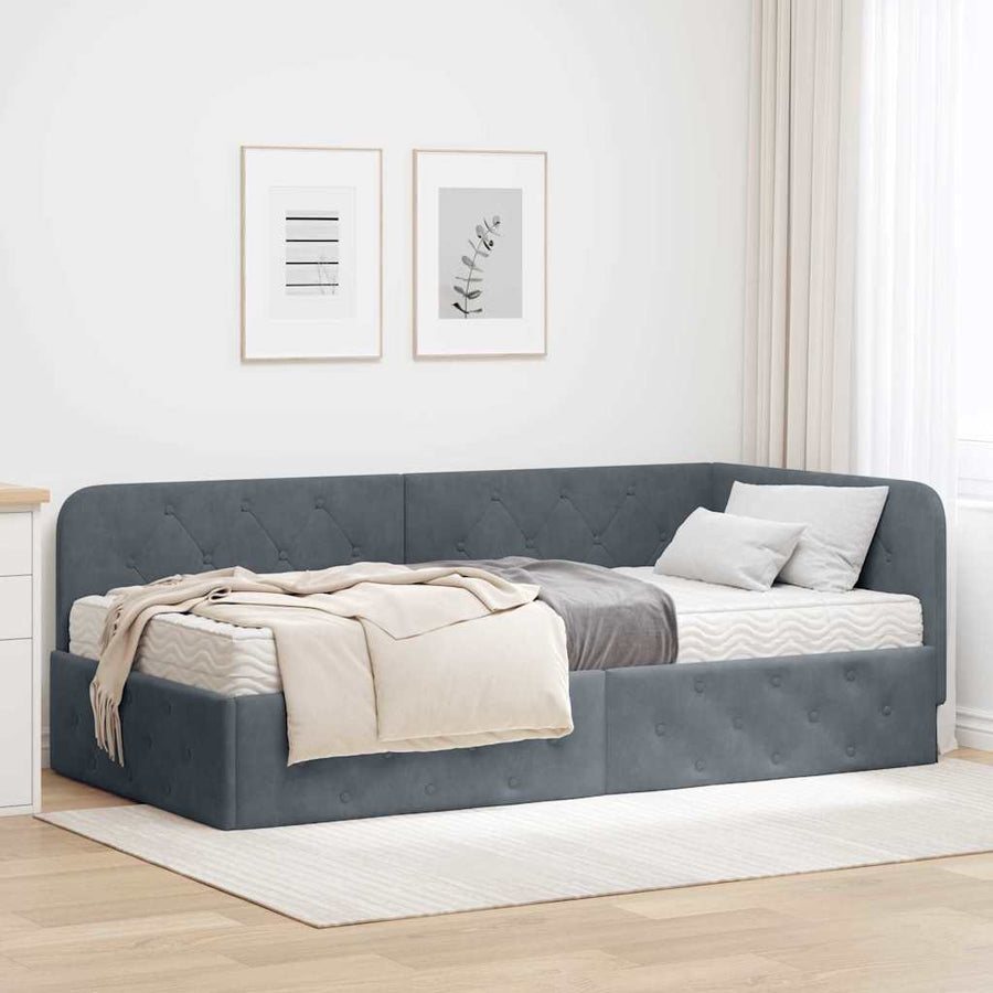 Hoekbedframe met matras Donkergrijs 90 x 190 cm Fluweel