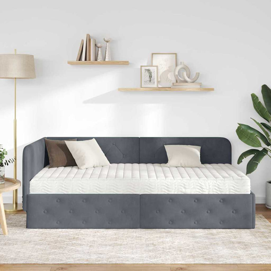 Hoekbedframe met matras Donkergrijs 90 x 190 cm Fluweel