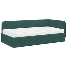 Hoekbedframe met matras Donkergroen 90 x 190 cm Fluweel