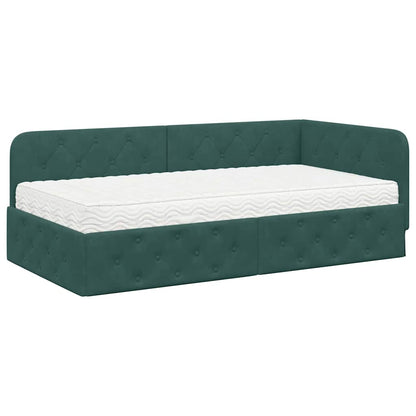 Hoekbedframe met matras Donkergroen 90 x 190 cm Fluweel