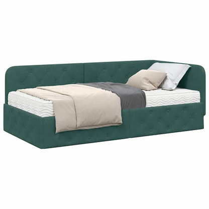Hoekbedframe met matras Donkergroen 90 x 190 cm Fluweel