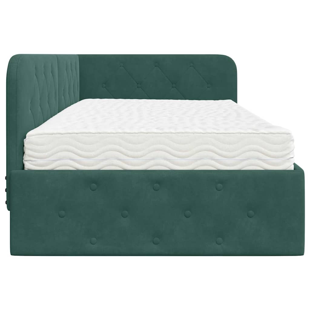 Hoekbedframe met matras Donkergroen 90 x 190 cm Fluweel