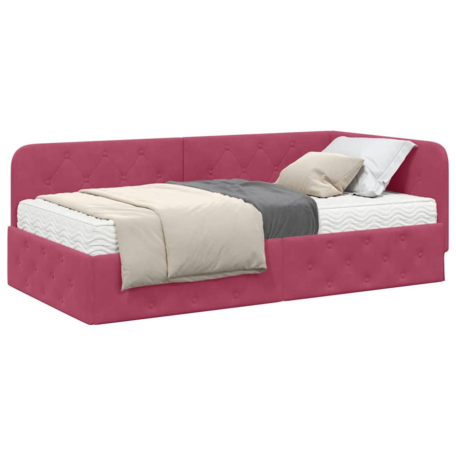 Hoekbedframe met matras Wijnrood 90 x 190 cm Fluweel