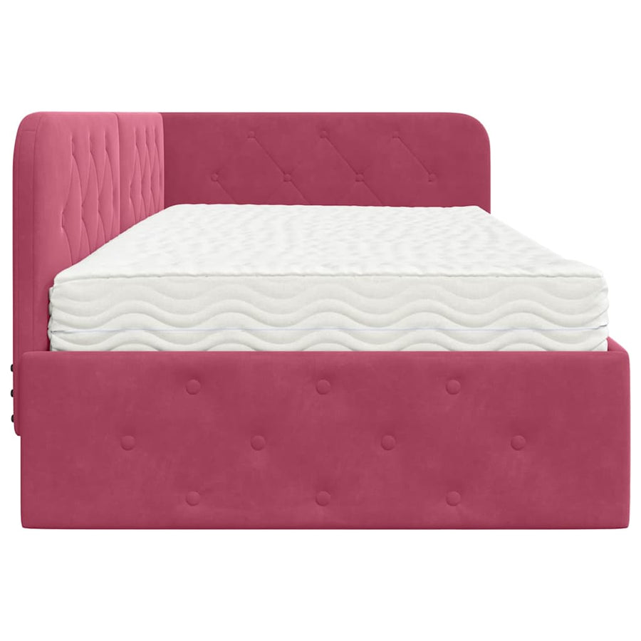 Hoekbedframe met matras Wijnrood 90 x 190 cm Fluweel