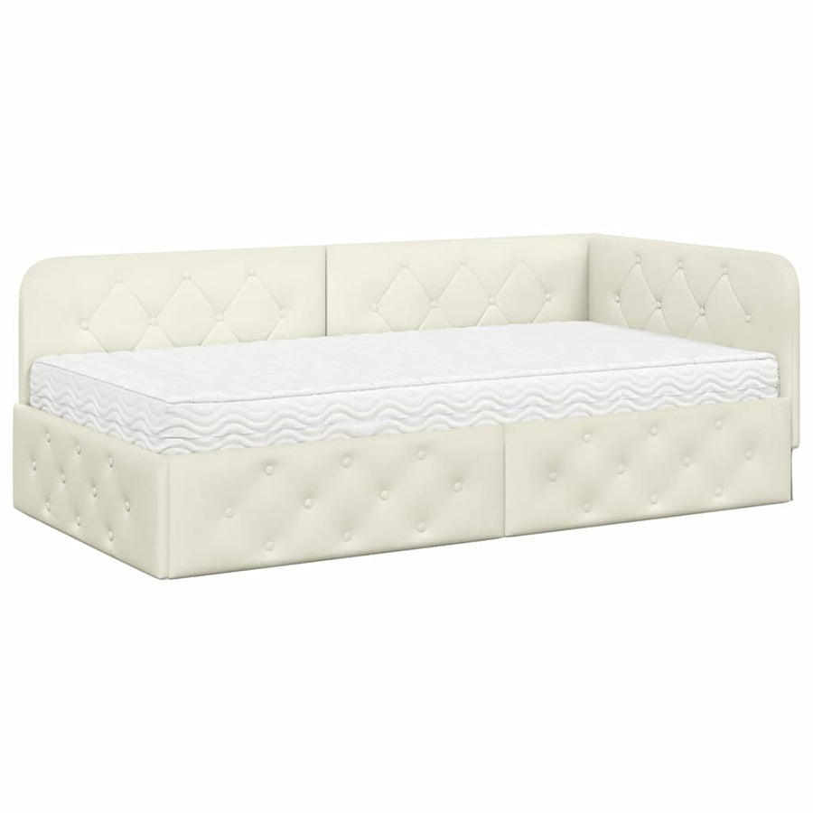 Hoekbedframe met matras Crème 90 x 190 cm Fluweel