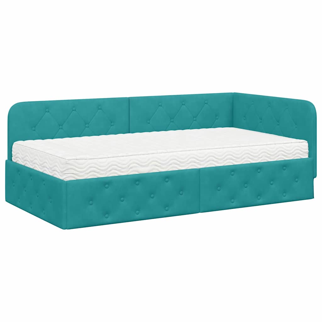 Hoekbedframe met matras Turquoise 90 x 190 cm Fluweel