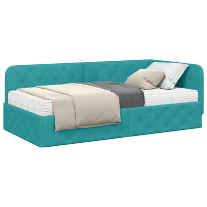 Hoekbedframe met matras Turquoise 90 x 190 cm Fluweel