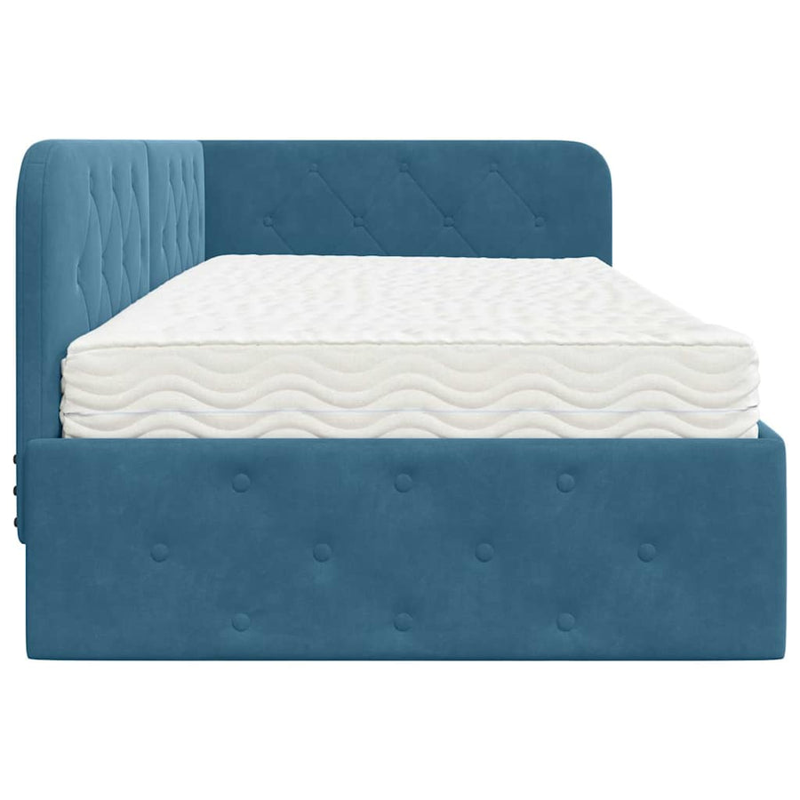 Hoekbedframe met matras Blauw 90 x 200 cm Fluweel