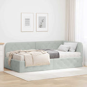 Hoekbedframe 90 x 200 cm lichtgrijs fluweel