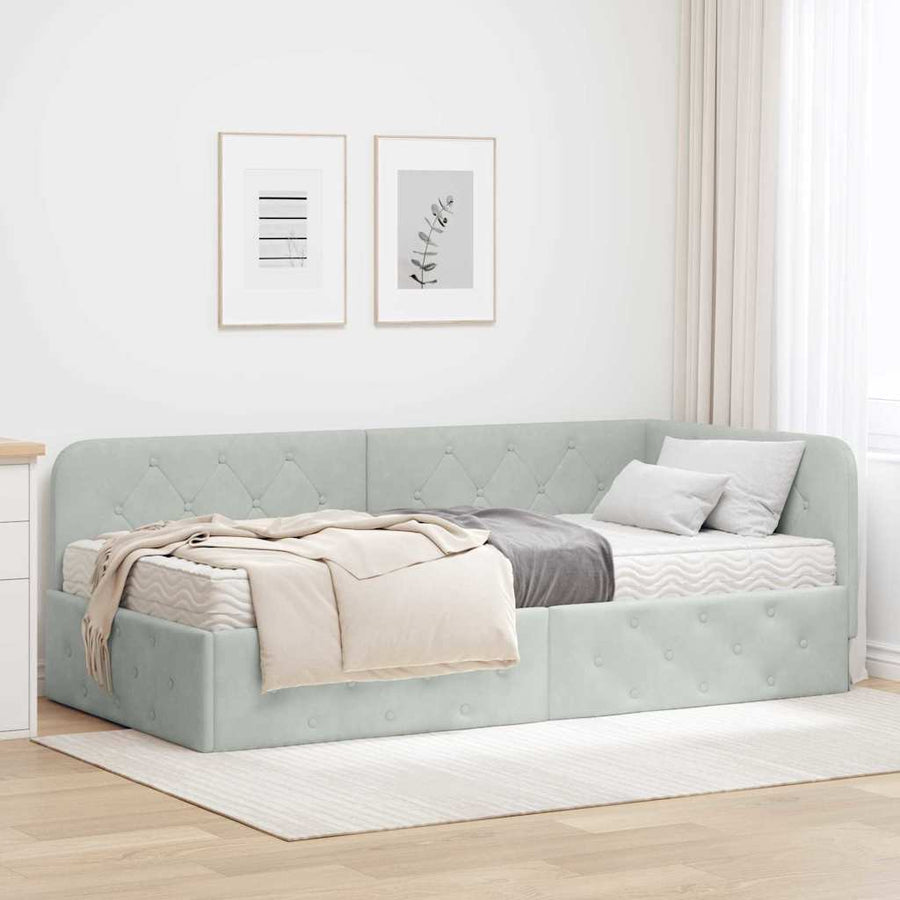 Hoekbedframe met matras Lichtgrijs 90 x 200 cm Fluweel