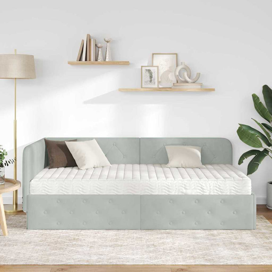 Hoekbedframe met matras Lichtgrijs 90 x 200 cm Fluweel