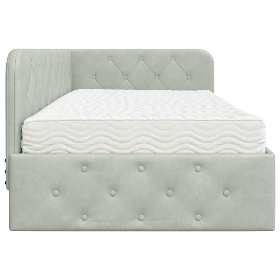 Hoekbedframe met matras Lichtgrijs 90 x 200 cm Fluweel
