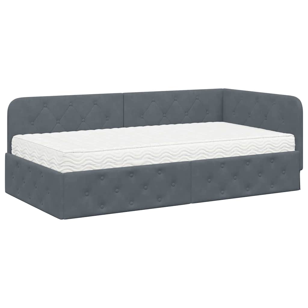 Hoekbedframe met matras Donkergrijs 90 x 200 cm Fluweel