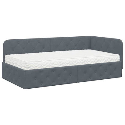 Hoekbedframe met matras Donkergrijs 90 x 200 cm Fluweel