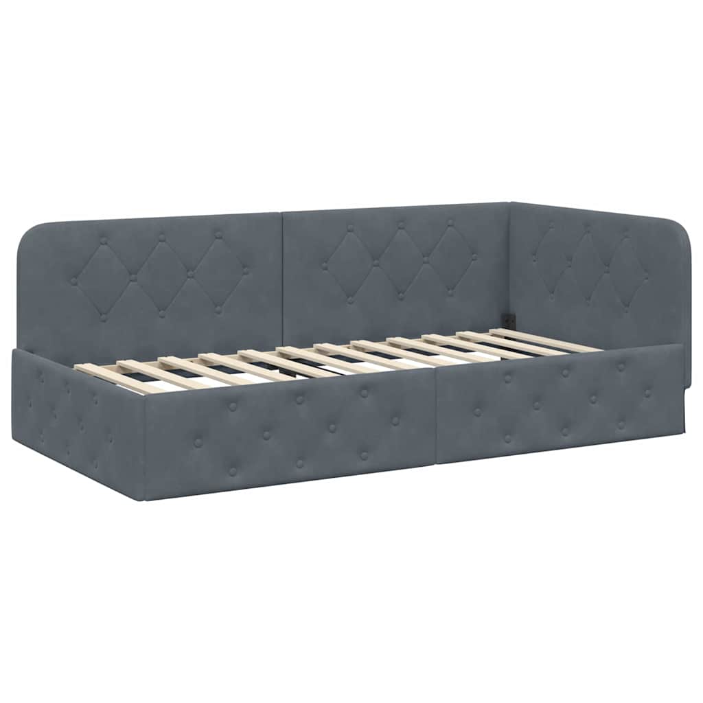 Hoekbedframe met matras Donkergrijs 90 x 200 cm Fluweel