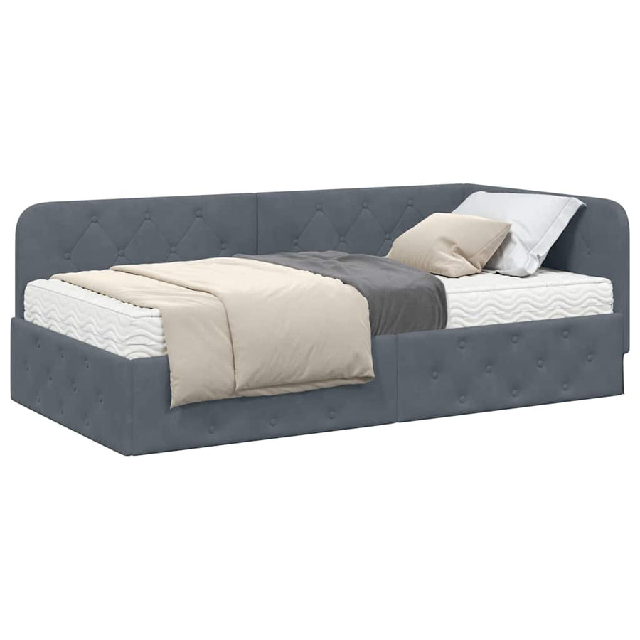 Hoekbedframe met matras Donkergrijs 90 x 200 cm Fluweel