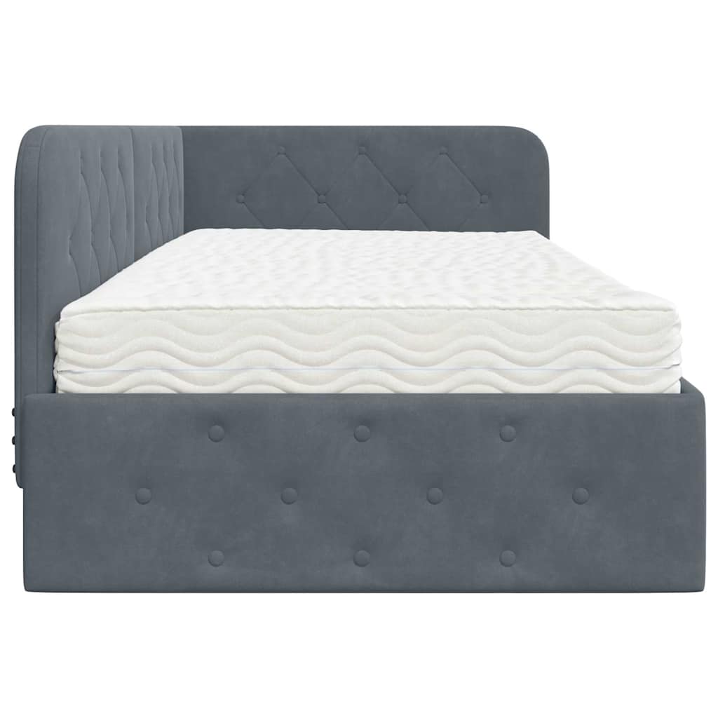 Hoekbedframe met matras Donkergrijs 90 x 200 cm Fluweel