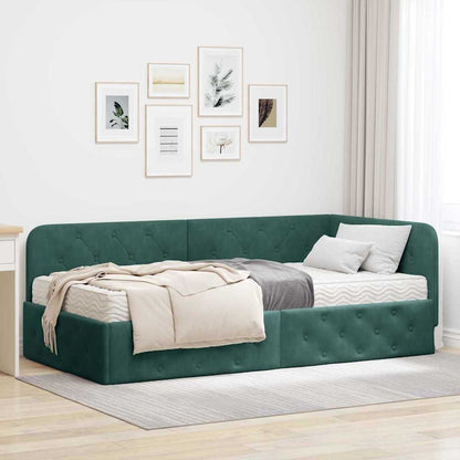 Hoekbedframe met matras Donkergroen 90 x 200 cm Fluweel