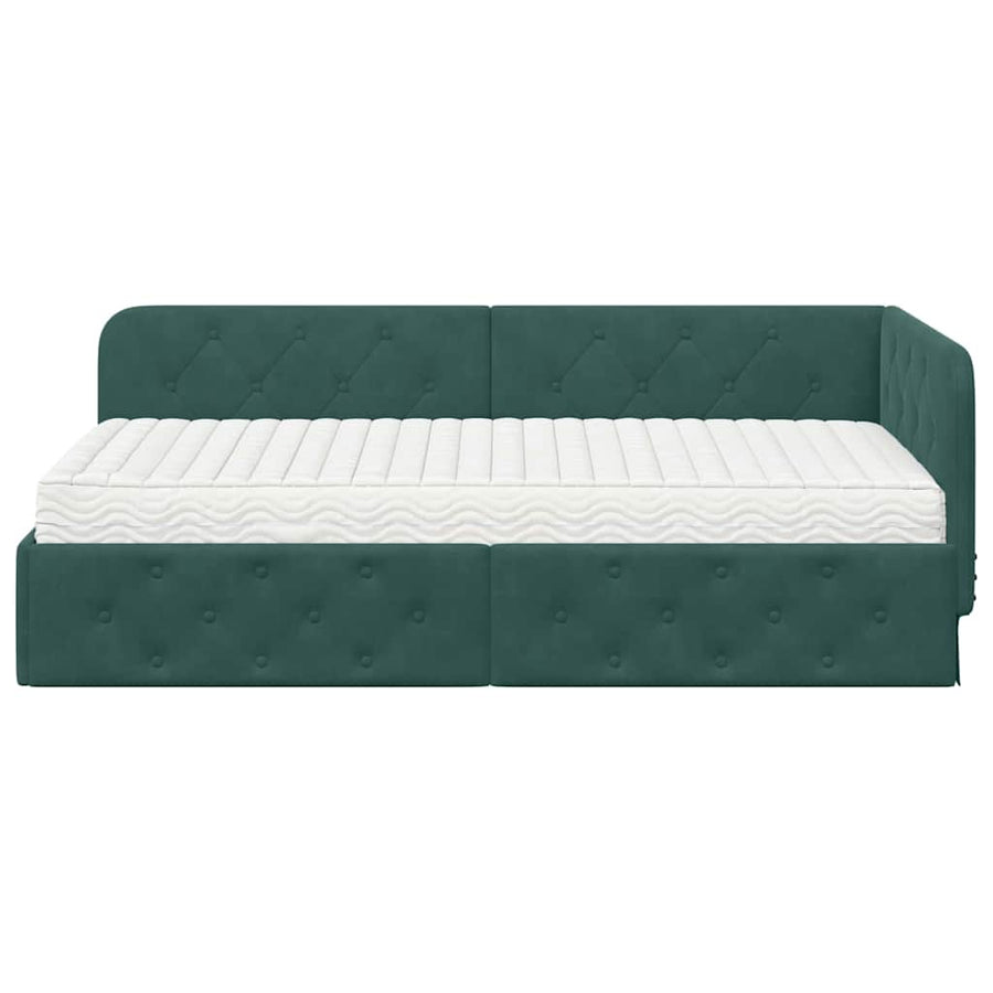Hoekbedframe met matras Donkergroen 90 x 200 cm Fluweel