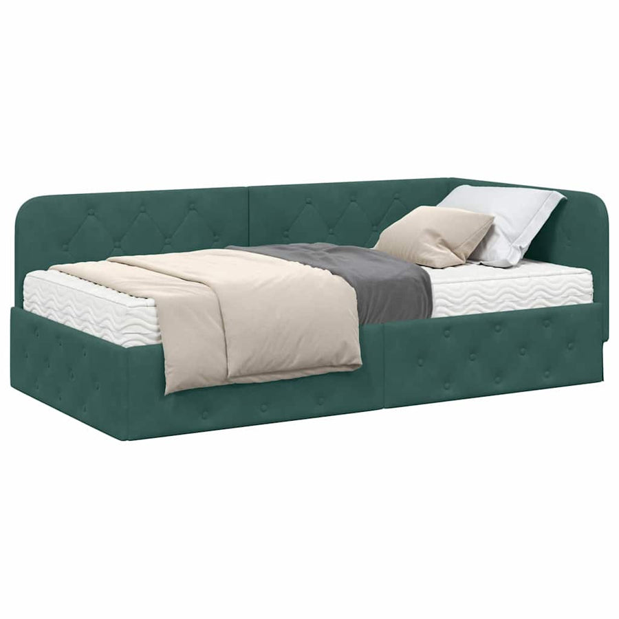 Hoekbedframe met matras Donkergroen 90 x 200 cm Fluweel