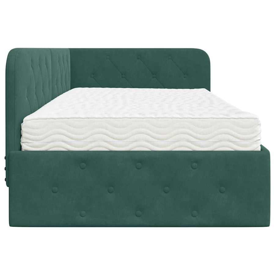 Hoekbedframe met matras Donkergroen 90 x 200 cm Fluweel
