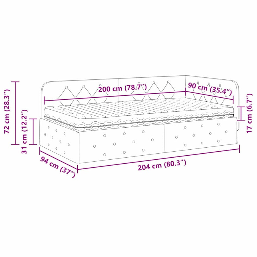 Hoekbedframe met matras Donkergroen 90 x 200 cm Fluweel