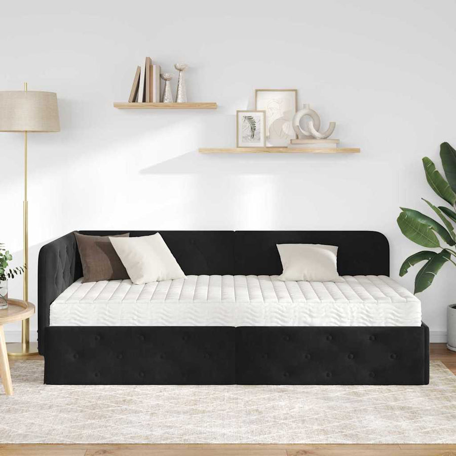 Hoekbedframe met matras Zwart 90 x 200 cm Fluweel