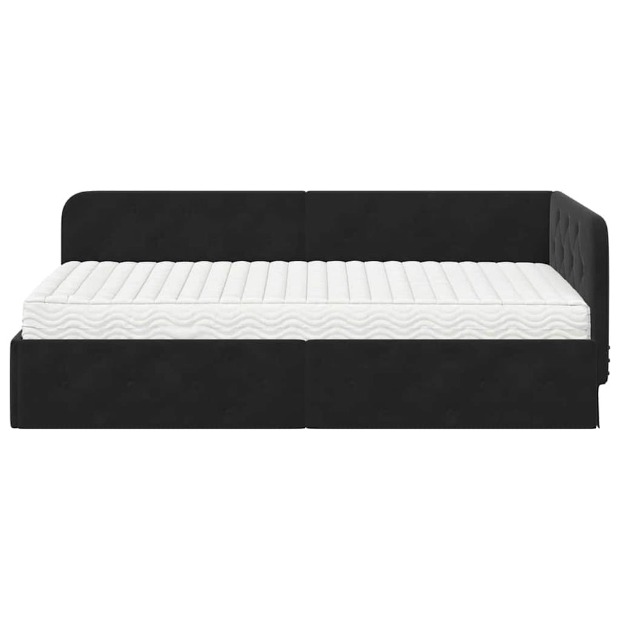 Hoekbedframe met matras Zwart 90 x 200 cm Fluweel