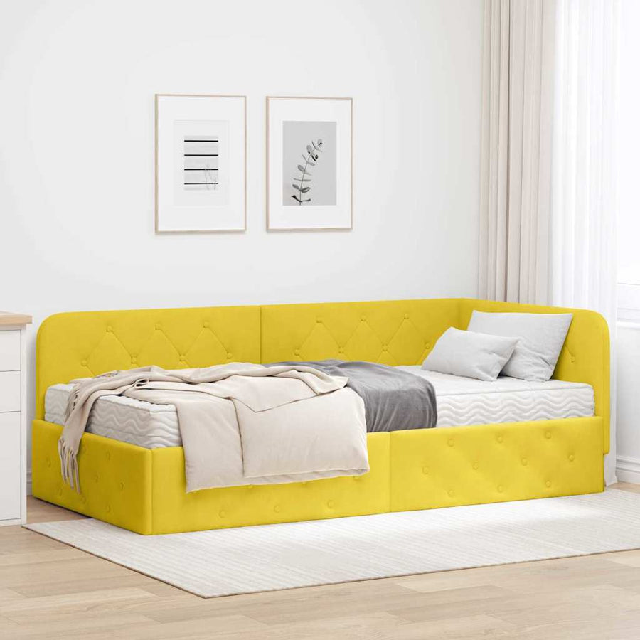 Hoekbedframe met matras met hoofdeinde Geel 90 x 200 cm Fluweel
