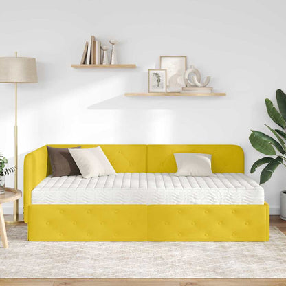 Hoekbedframe met matras met hoofdeinde Geel 90 x 200 cm Fluweel