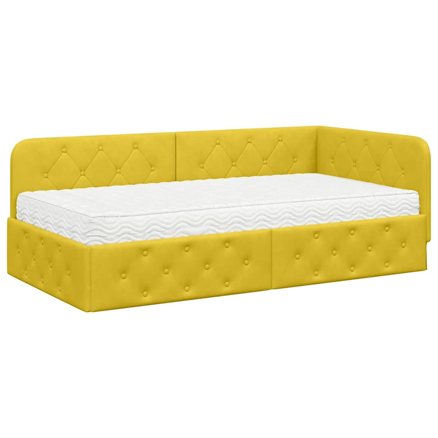 Hoekbedframe met matras met hoofdeinde Geel 90 x 200 cm Fluweel