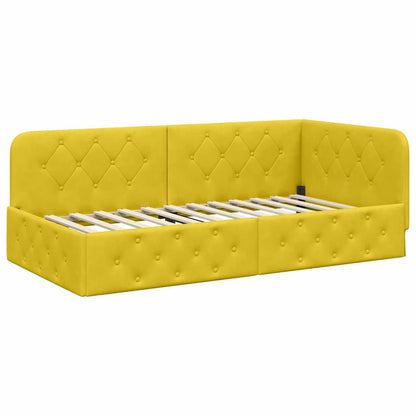 Hoekbedframe met matras met hoofdeinde Geel 90 x 200 cm Fluweel