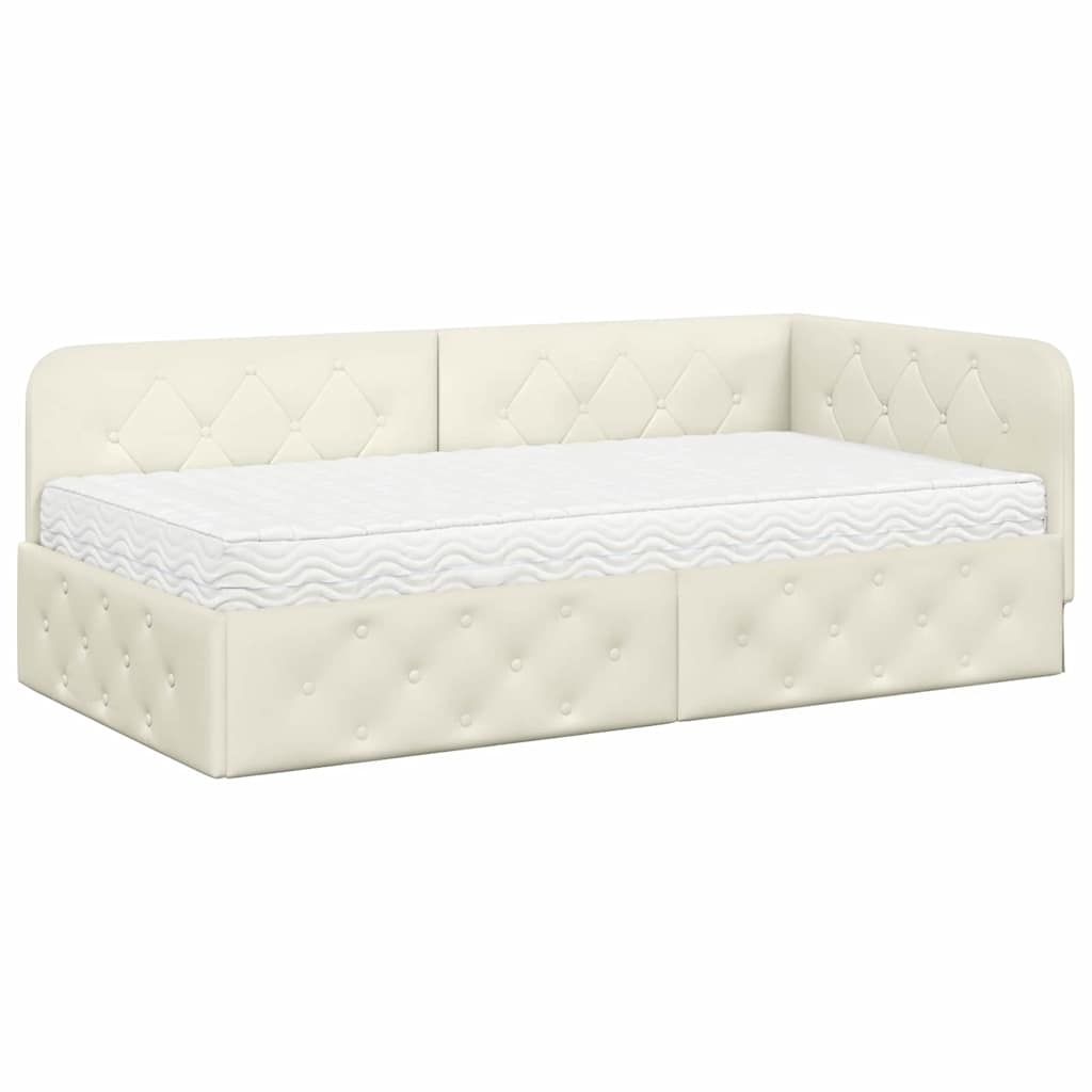 Hoekbedframe met matras Crème 90 x 200 cm Fluweel