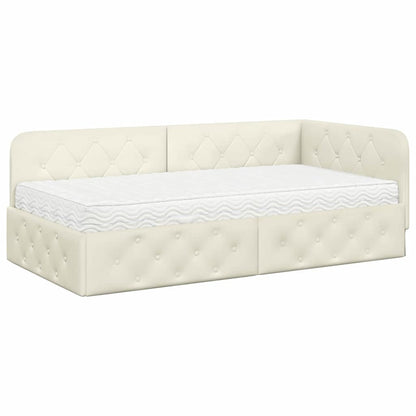 Hoekbedframe met matras Crème 90 x 200 cm Fluweel