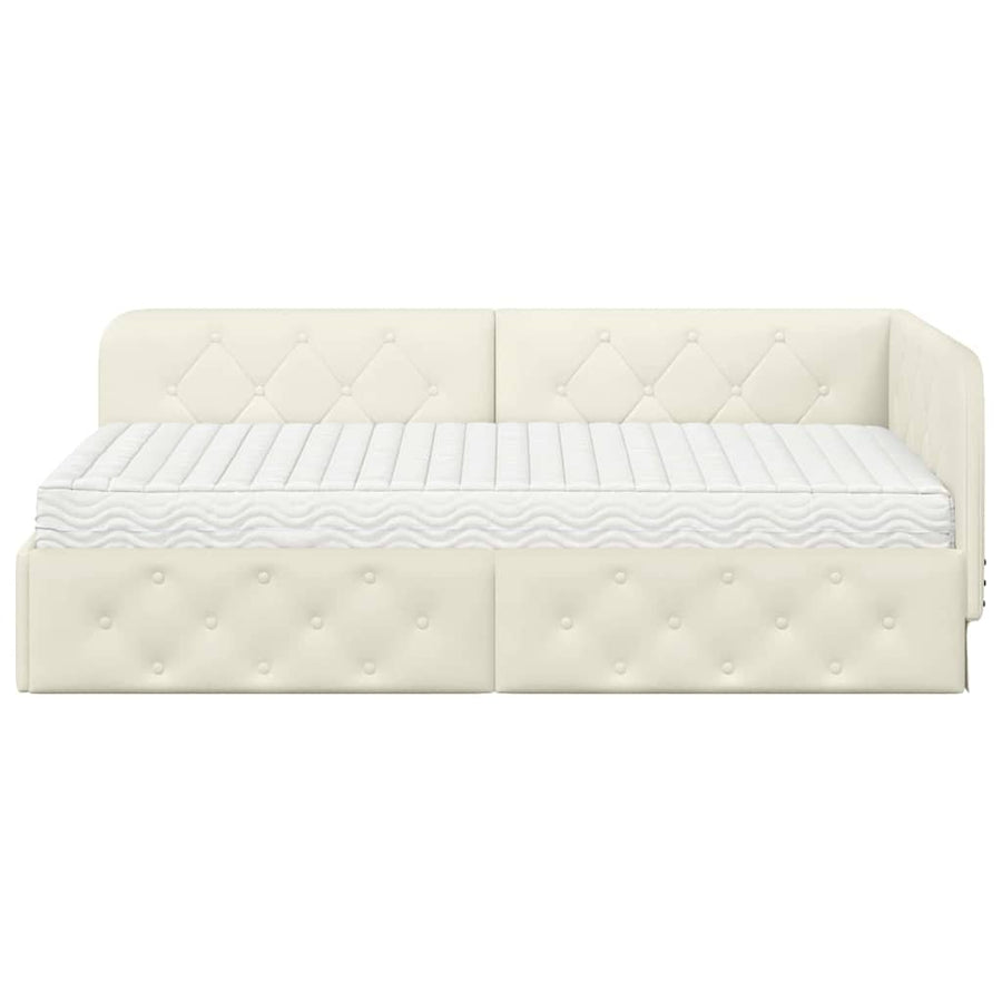 Hoekbedframe met matras Crème 90 x 200 cm Fluweel