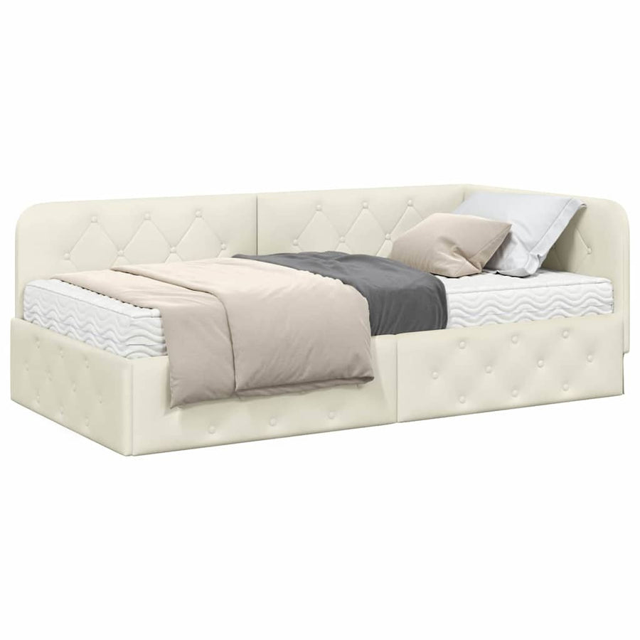 Hoekbedframe met matras Crème 90 x 200 cm Fluweel